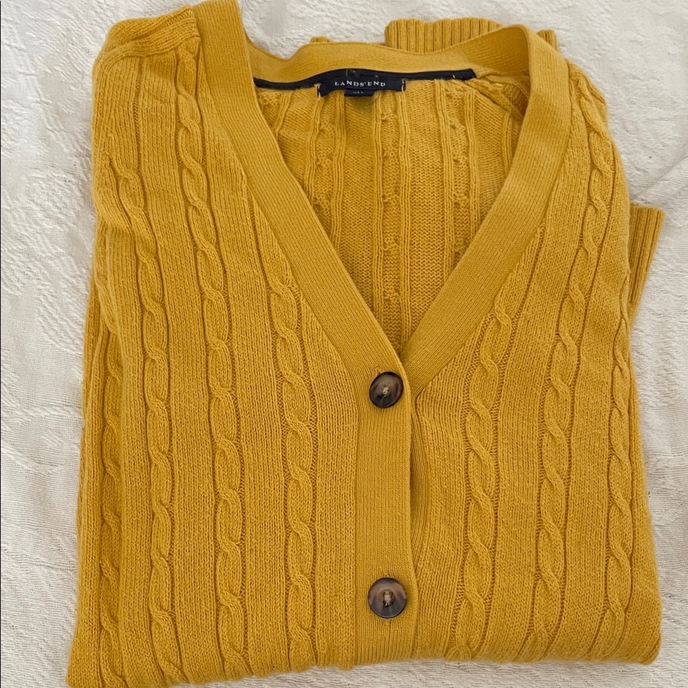 Lands' End Women's Yellow Cable Knit Cardigan